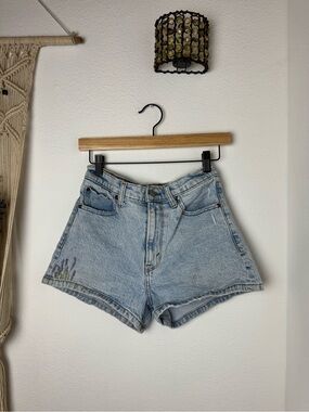 Abercrombie & Fitch Light Wash High-Waist Denim Shorts with Lavender Embroidery